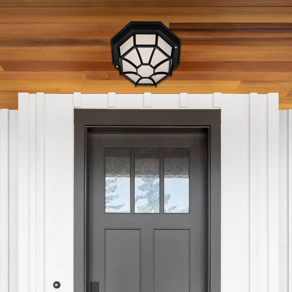 Trans Globe Lighting 40582 Wagon Wheel 1 Light Outdoor Flush Mount Ceiling Fixture - Black