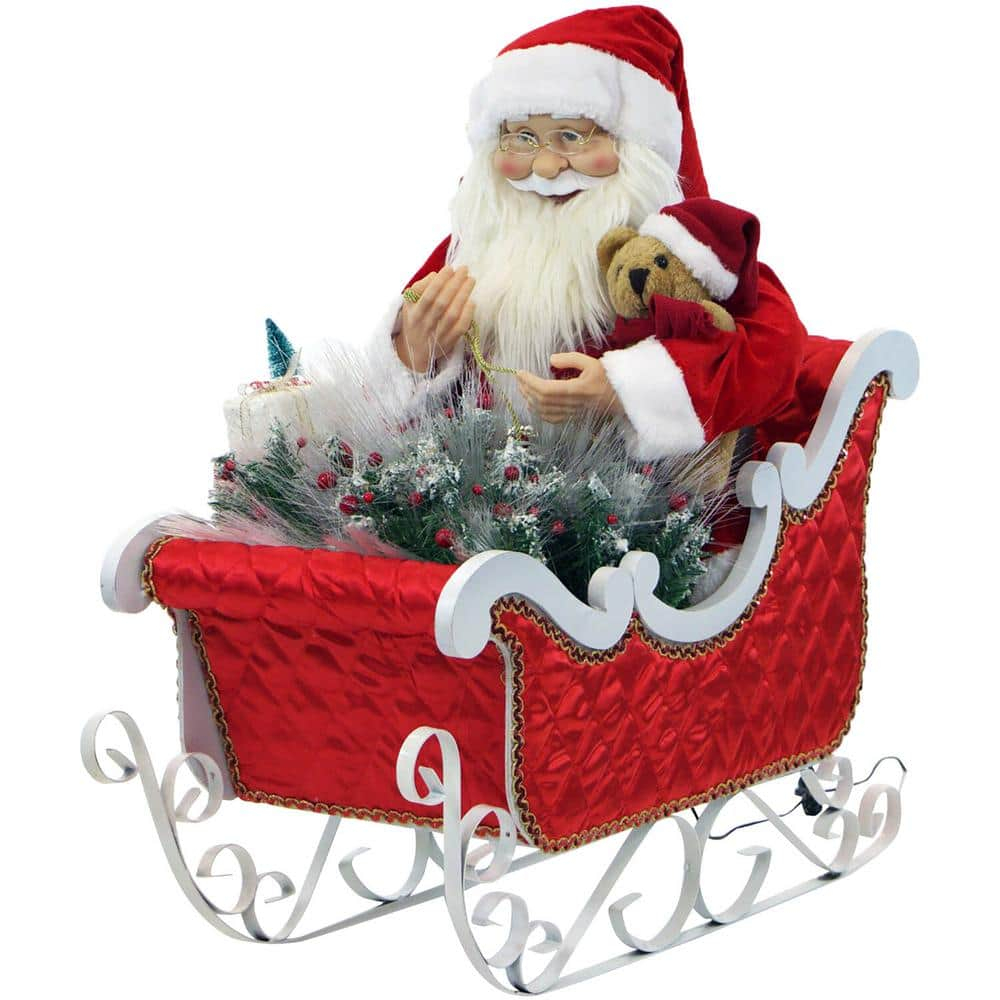 Christmas Time 28-In. Music, Lights, and Motion Santa Claus in his Sleigh | Animated Indoor Christmas Holiday Home Decor | CT-SC036-1RD