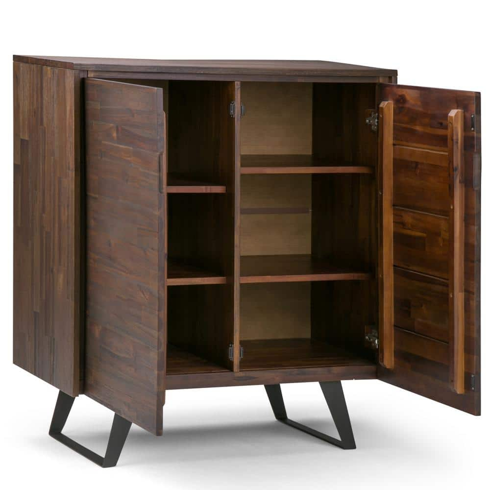 Distressed Charcoal Brown Acacia Wood Office Storage Cabinet