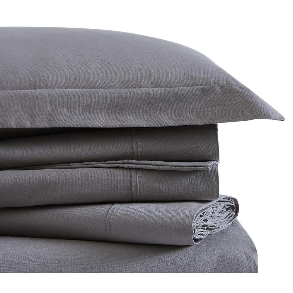 Brooklyn Loom Classic Cotton Sheet Sets Grey Cotton 3-Piece Twin Sheet Set, Solid Color Themed, for Men and Women, Oeko-TEX Certified Confidence