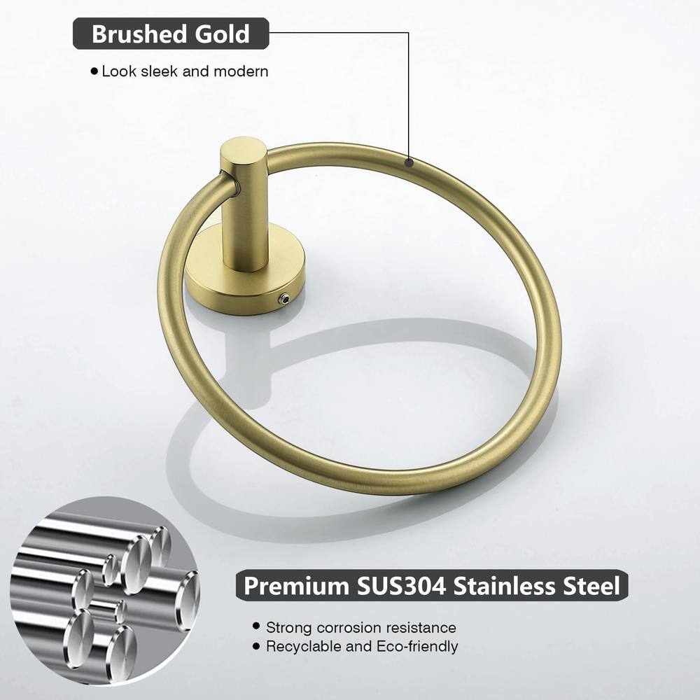Bathroom Wall Mounted Towel Ring Towel Holder Hand Towel Bar in Stainless Steel Brushed Gold