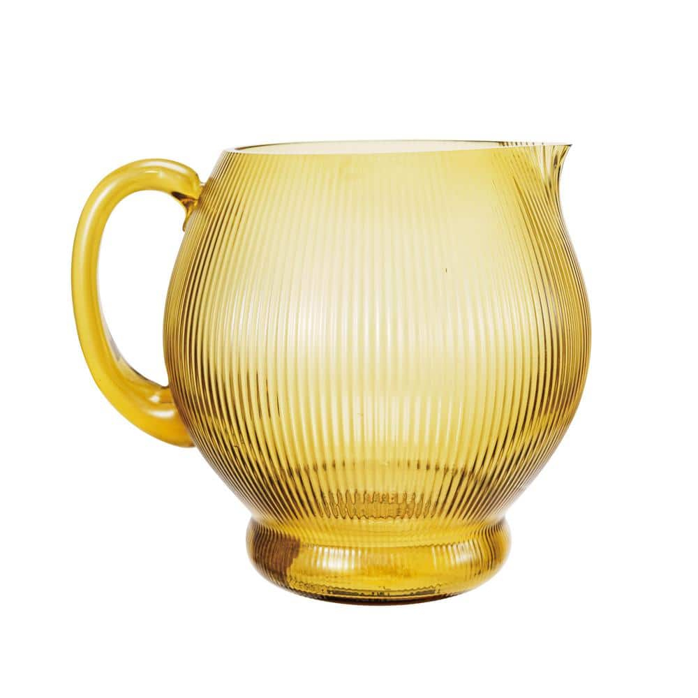 Creative Co-Op Round Ribbed Glass Pitcher, Amber