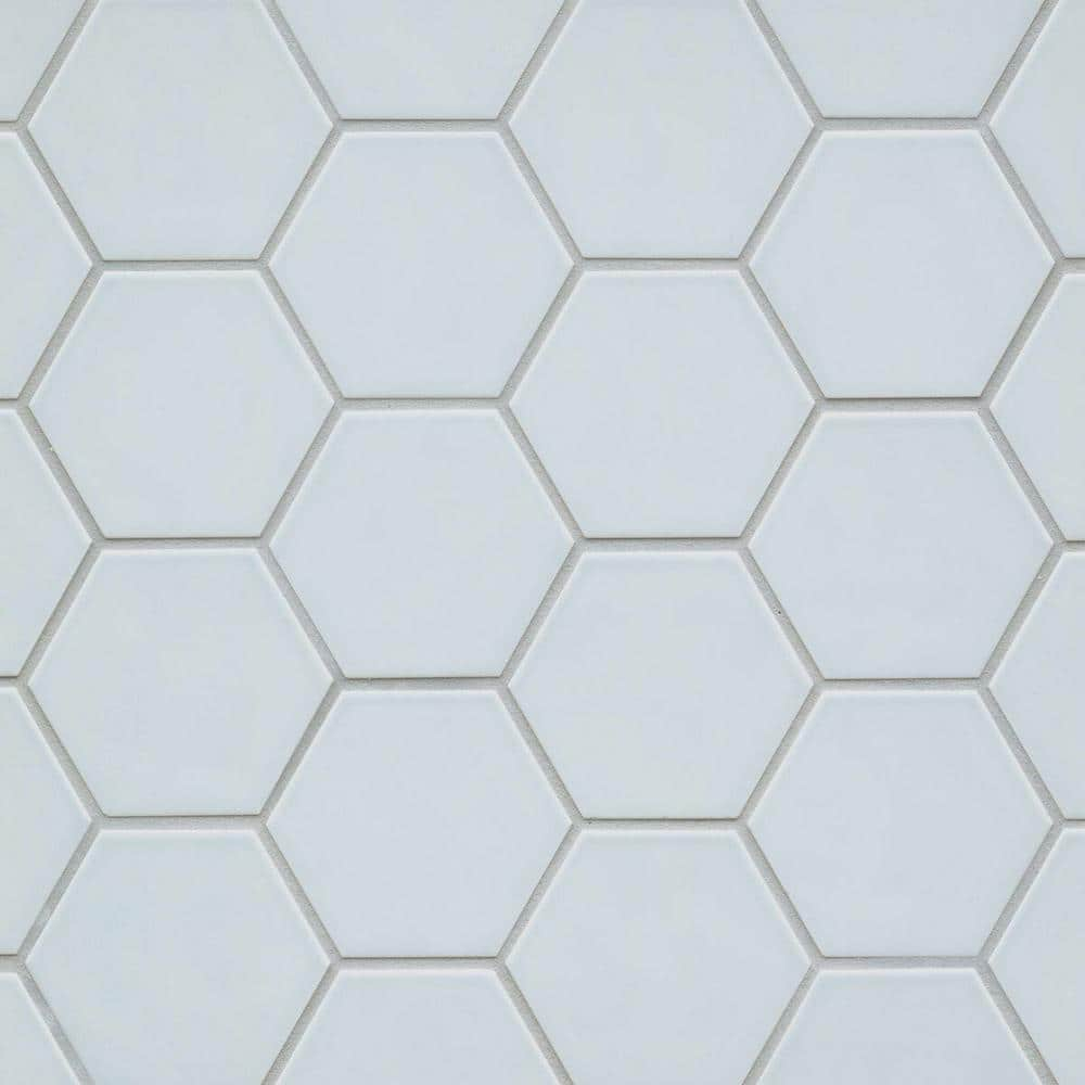 Bedrosians Hedron Gloss Ceramic Hexagon Tile 4" x 5", Sky Blue (50-Pack, 5.38 SF)