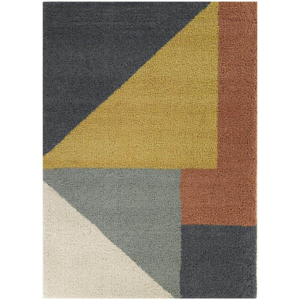 Balta  Jordan Modern Color Block Shag Area Rug Mustard 4'4" x 6' 4' x 6' Tan, Navy, Sage