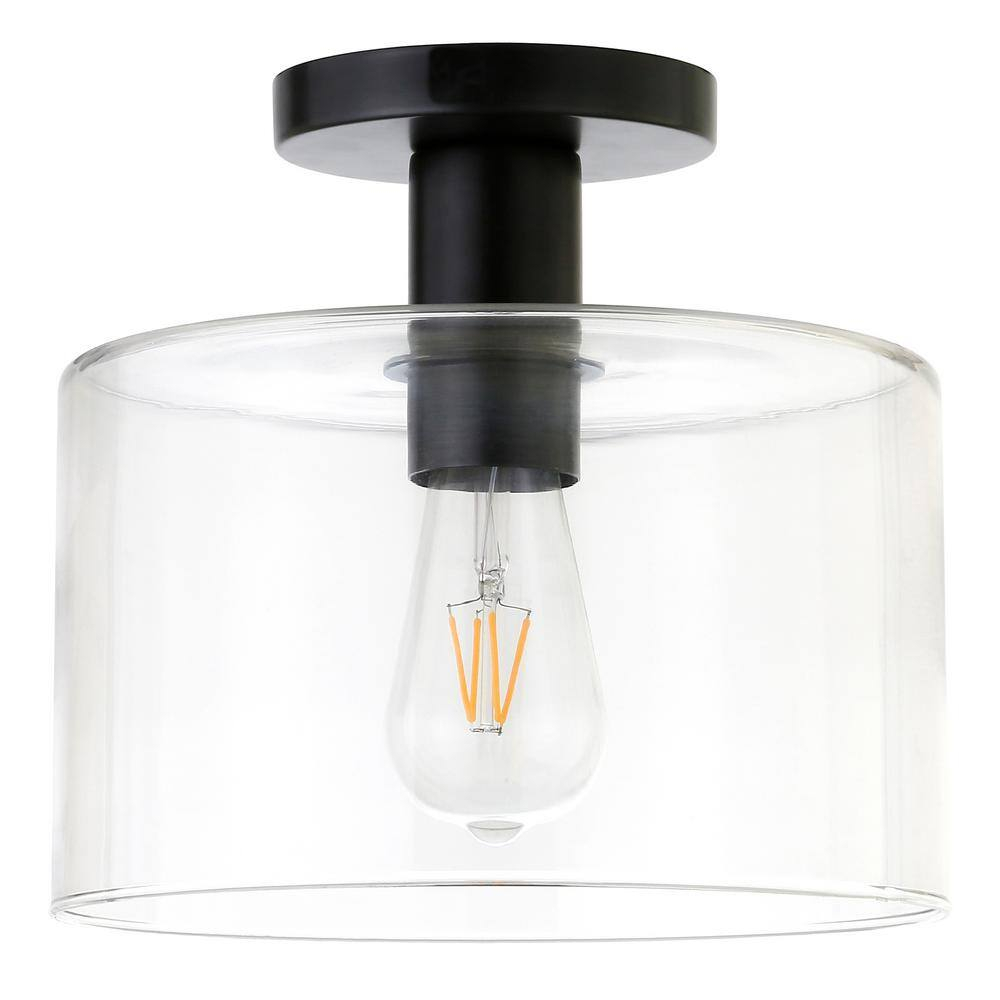 Evelyn&Zoe 10" Matte Black Metal/Glass Semi Flush Mount