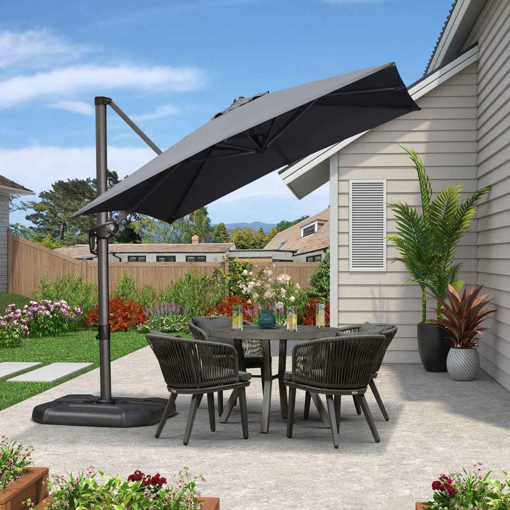 PURPLE LEAF 8 Feet Patio Umbrella Outdoor Cantilever Square Umbrella Aluminum Offset Umbrella with 360-degree Rotation for Garden Deck Pool Patio, Light Grey