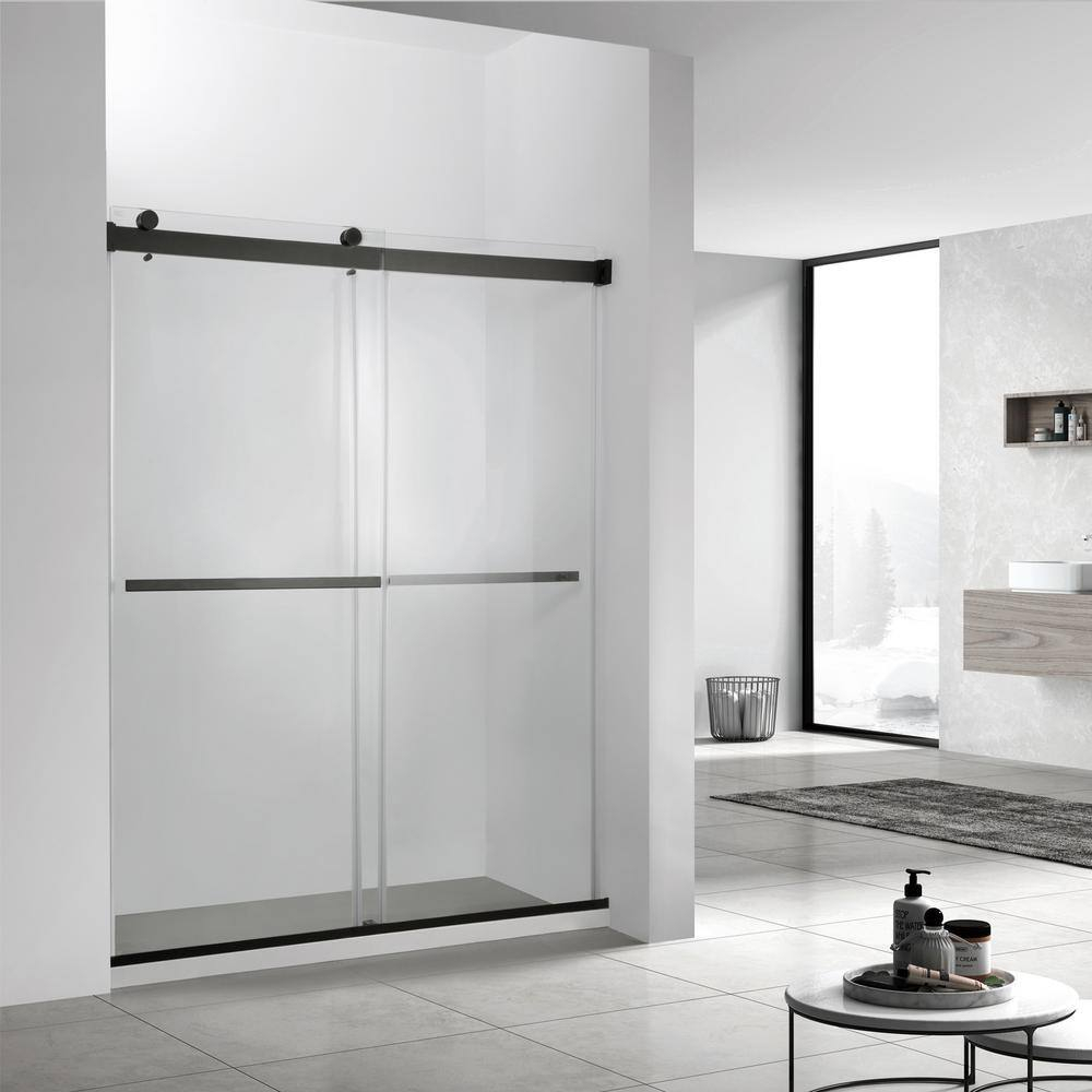 48 x 76 in. Spezia Double Sliding Frameless Shower Door, Matte Black