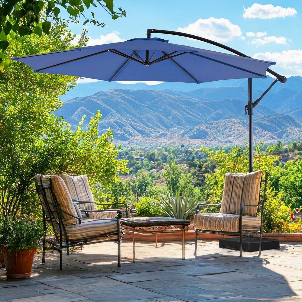 ZUNMOS Sombrilla Colgante para Exteriores de 10 Pies con Botón de Inclinación y Manivela, Bloqueo Automático, Pantalla de Poliéster, 8 Varillas, Azul