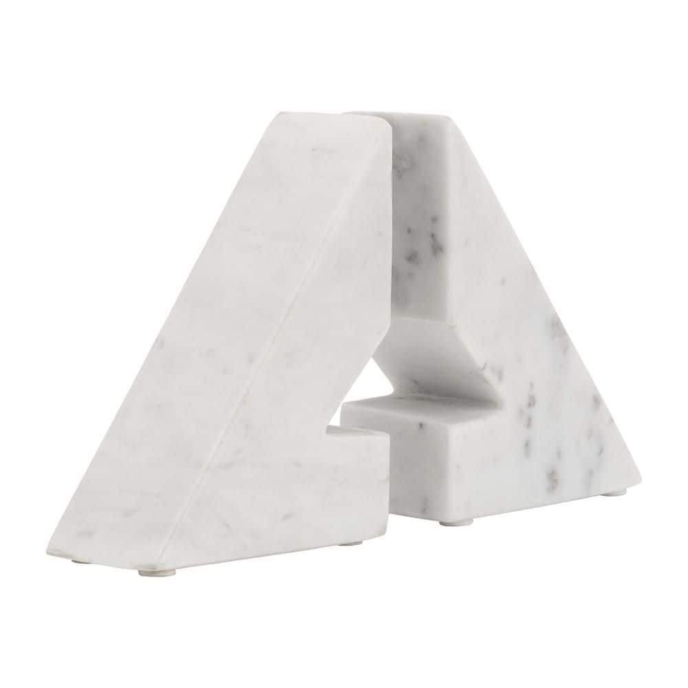 Sagebrook Home Marble, Set of 2 6"h Right Triangle Bookends, White