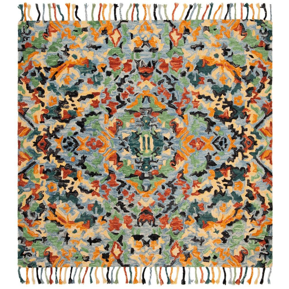 SAFAVIEH Blossom Everitt Floral Wool Area Rug, Blue/Multi, 8' x 8' Square