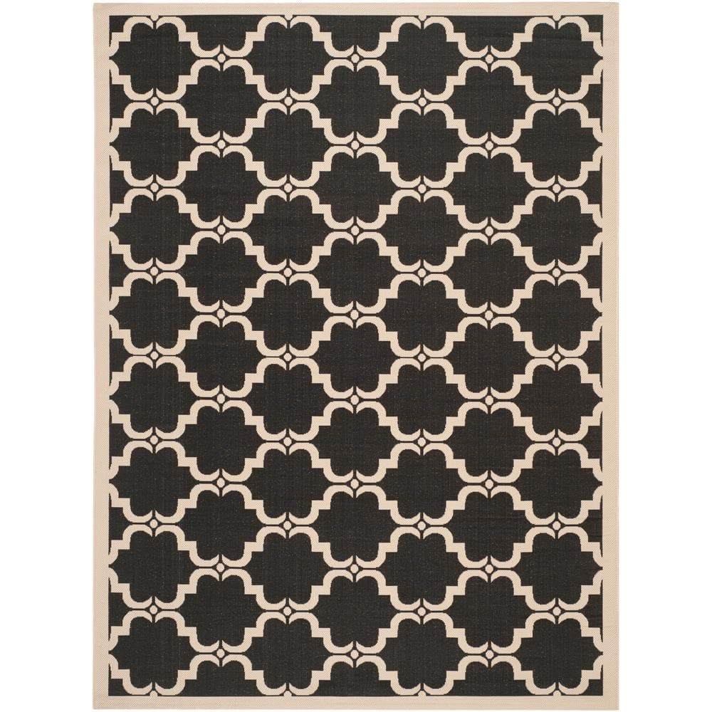SAFAVIEH Courtyard Estelle Geometric Indoor/Outdoor Area Rug, 9' x 12', Black/Beige