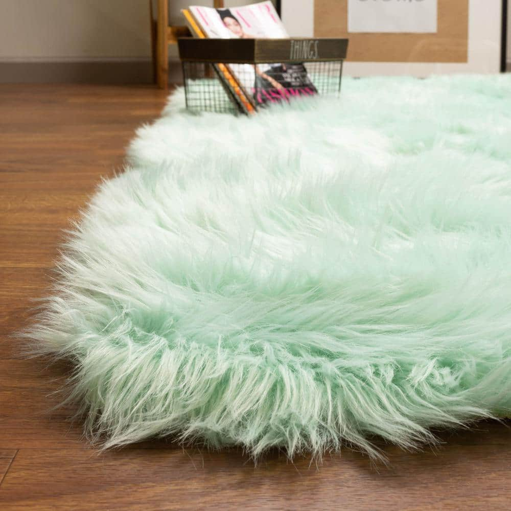 Faux Fur Shag Rug Mint Green - 5' x 7'