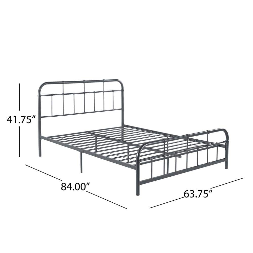 Noble House Khari Industrial Style Queen-Size Iron Minimal Bed Frame, Charcoal Gray