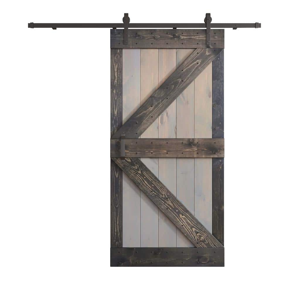 Paneled Wood and Metal K Series DIY Knotty Barn Door with Installation Hardware Kit