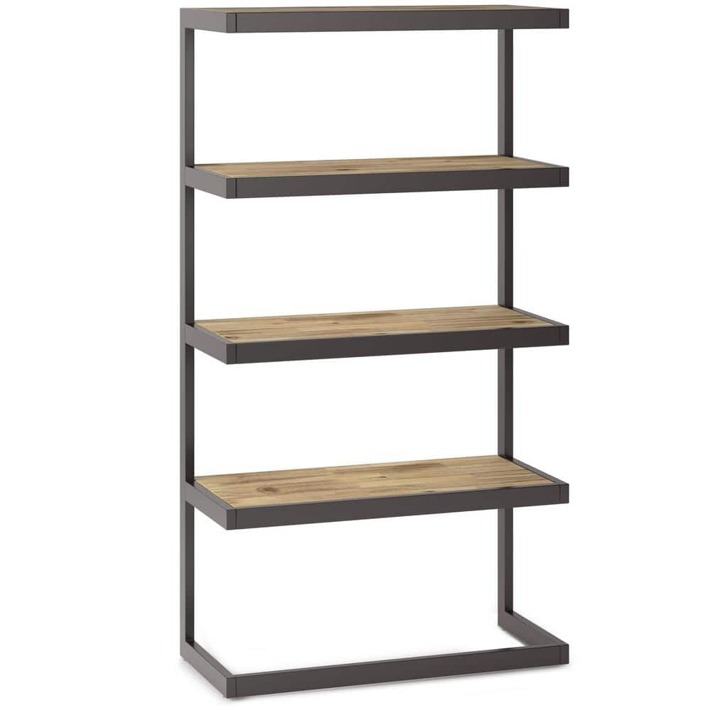 Distressed Golden Wheat Acacia Wood and Metal Bookcase