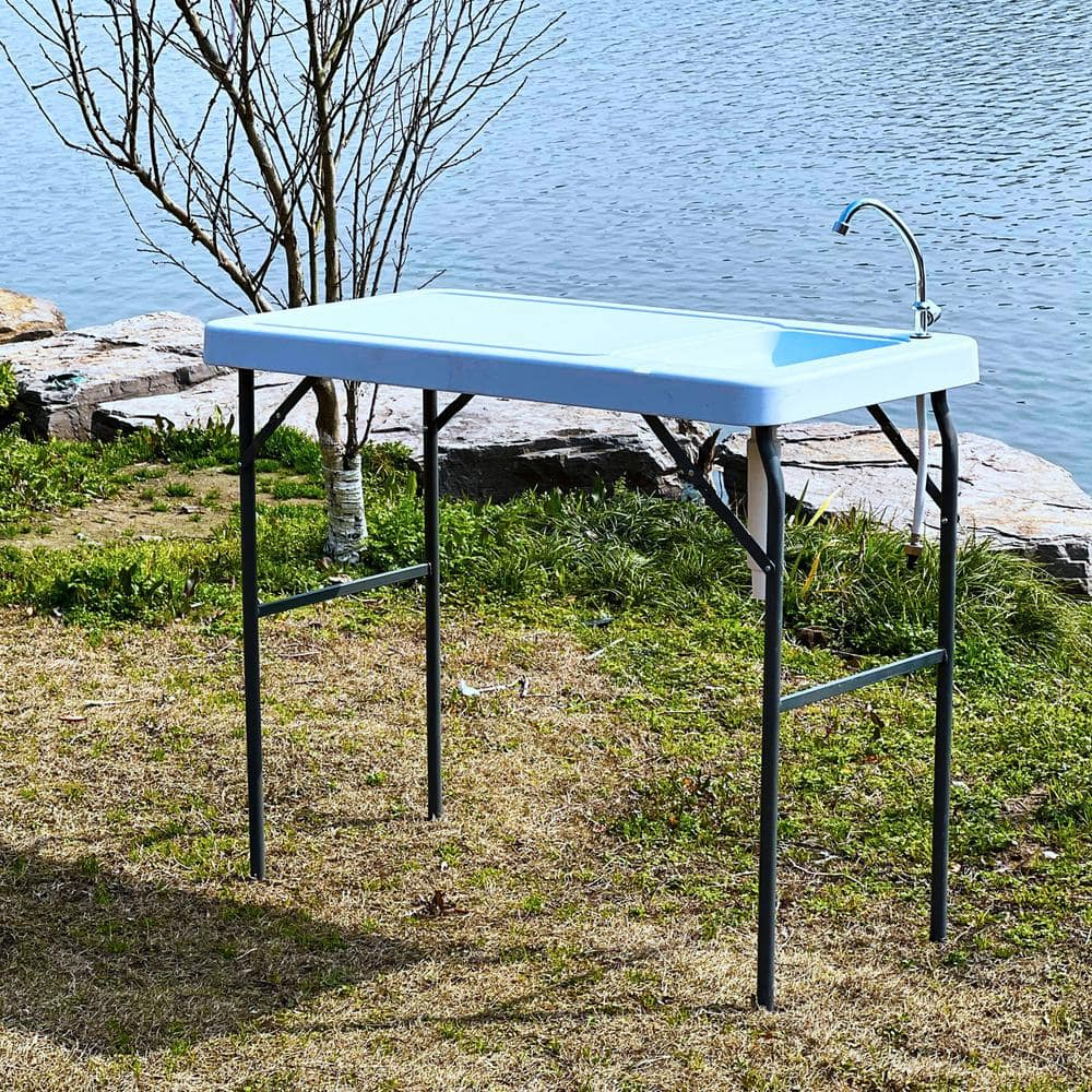 Kadyn Fish Cleaning Table with Sink, Portable Folding Camping Table with Faucet,Outdoor Fish Cleaning Station for Patio