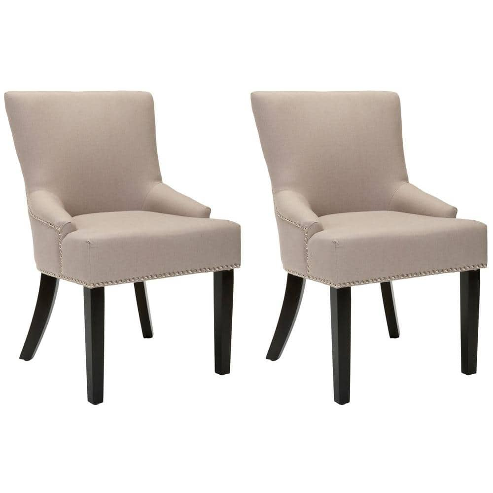 SAFAVIEH Lotus 19''H KD Side Chair Set of 2 Silver Nail Head Taupe / Espresso