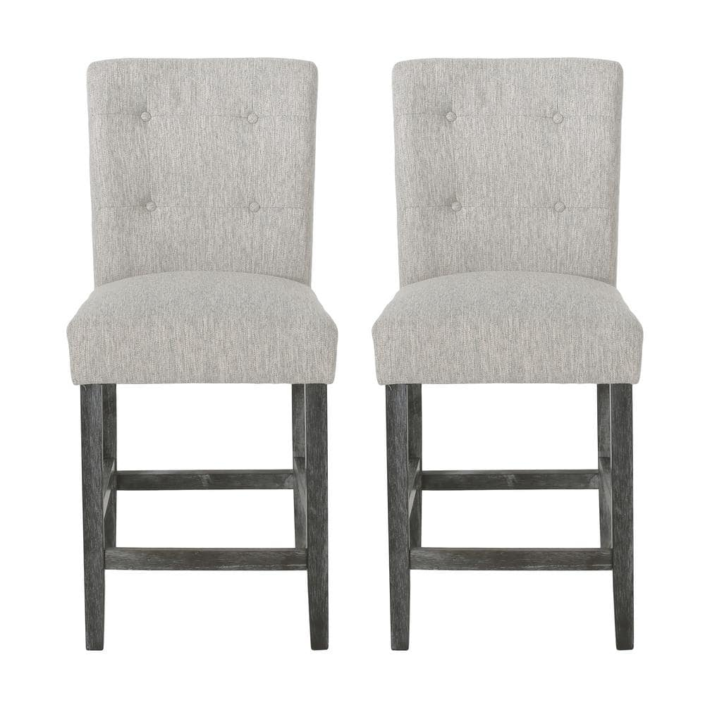 Noble House Darke Fabric Button Tufted Counter Stools, Set of 2, Light Gray and Gray