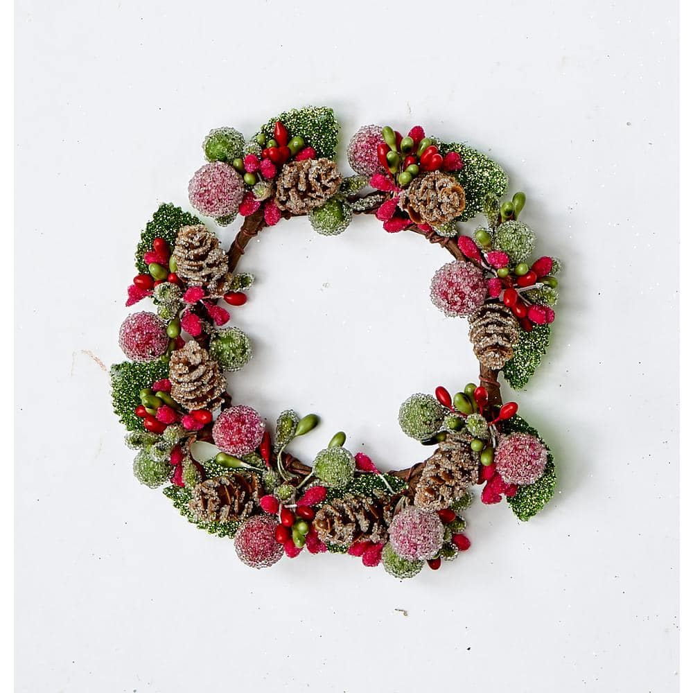 Worth Imports 3.25" Frosted Berry & Cone Candle Ring, Set of 2 - 6