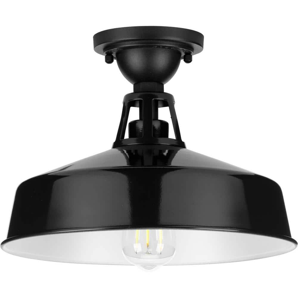 Progress Lighting Cedar Springs 1-Light Ceiling Light, Black, White Shade
