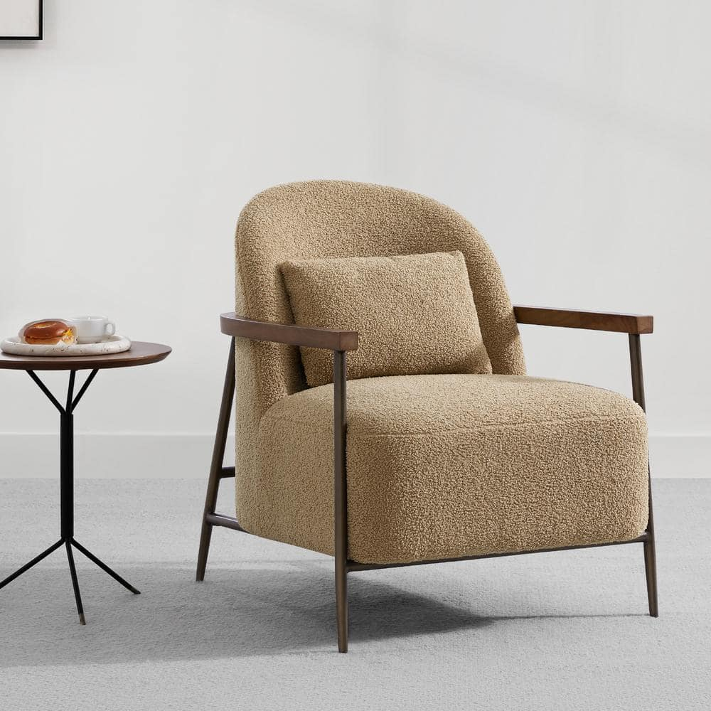 Quiteria Camel Fabric Accent Chair with Solid Wood and Metal Frame