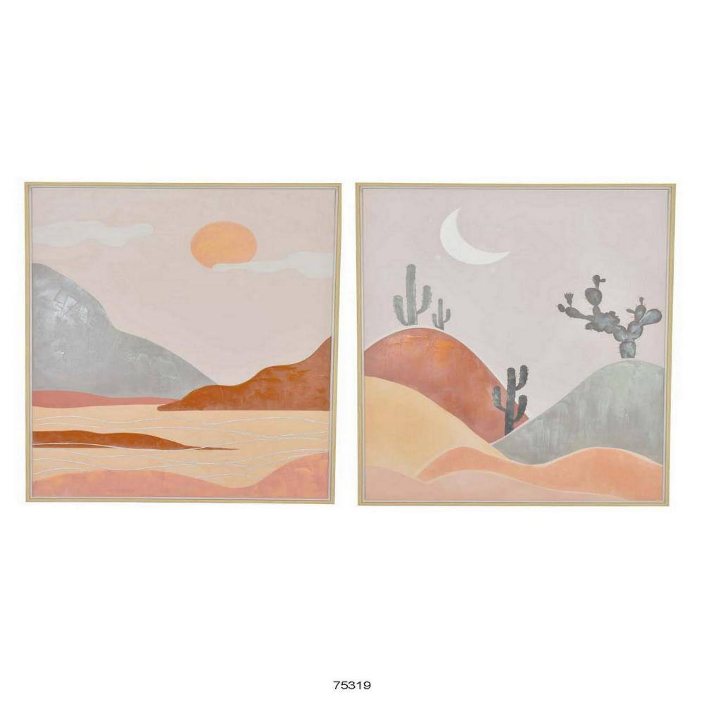 36 x 47 Decorative Framed Wall Art Print Set of 2, Day and Night, Brown