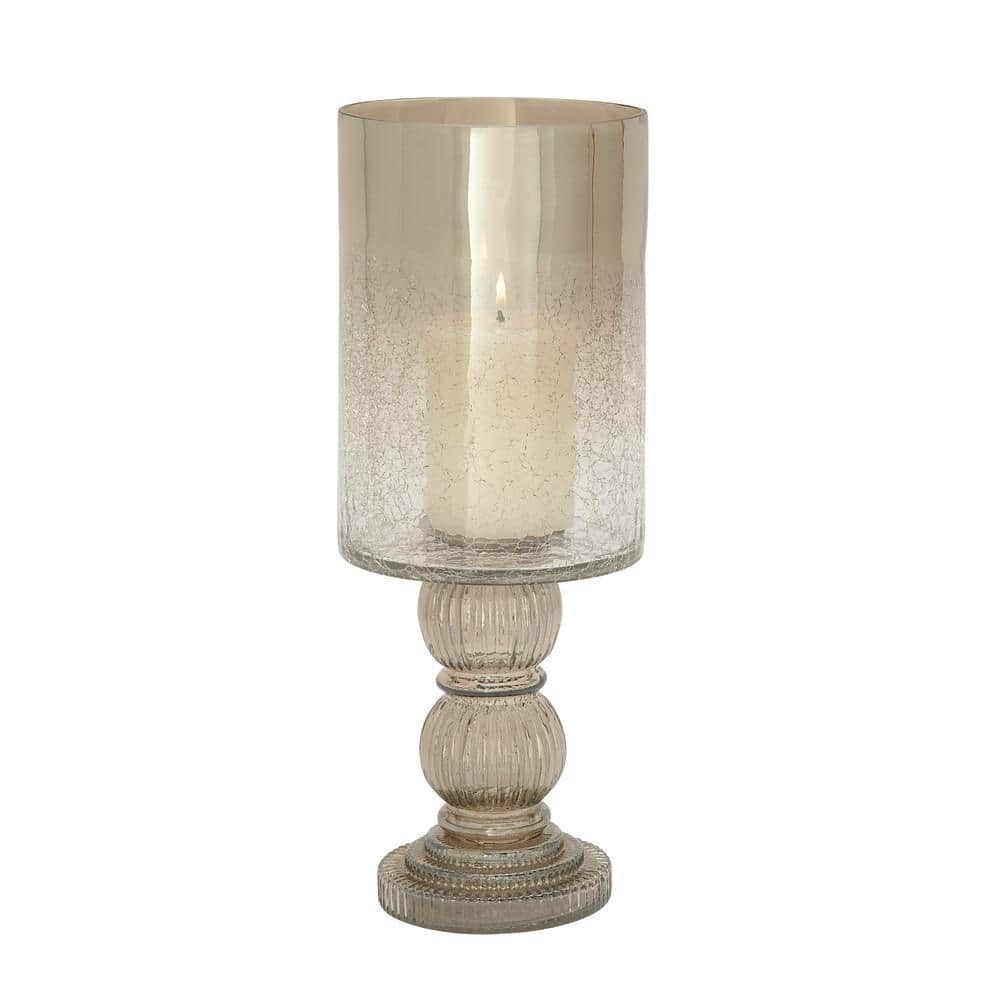 DecMode Gold Glass Handmade Turned Style Pillar Hurricane Lamp with Faux Mercury Glass Finish