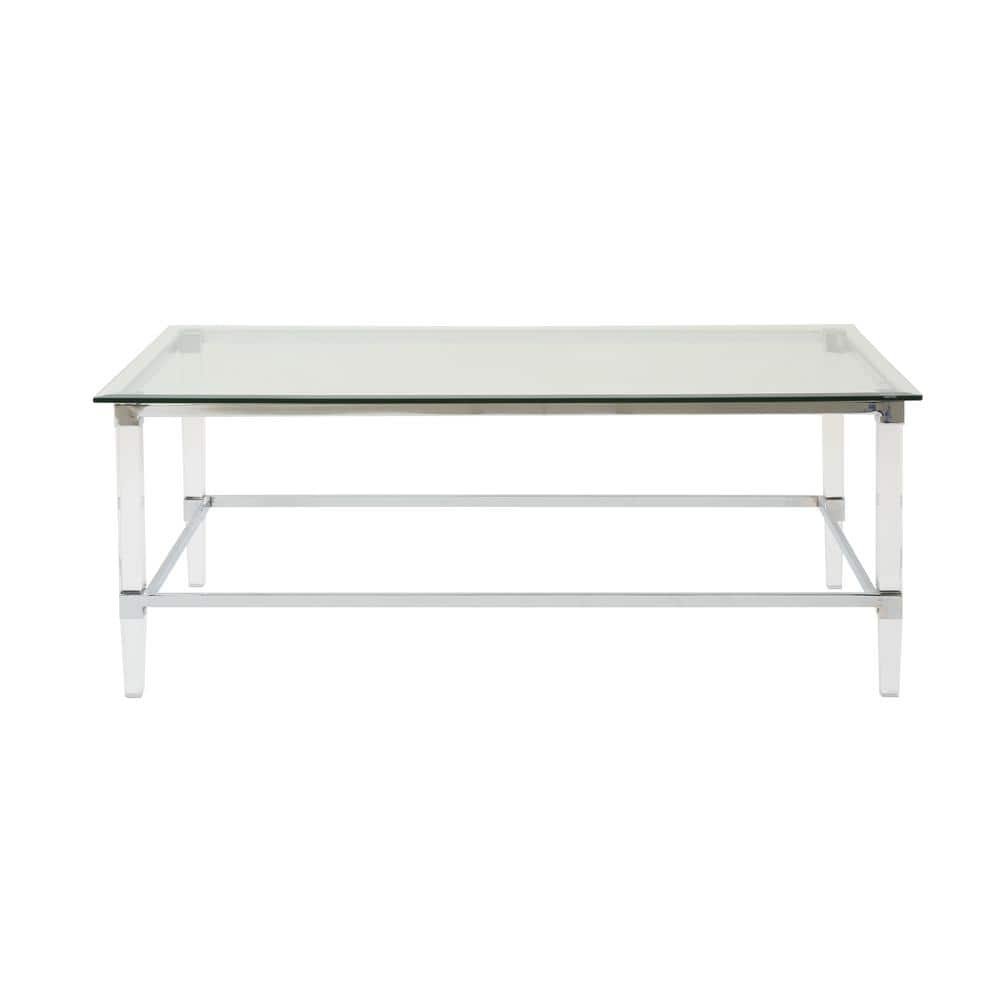Noble House Liat Modern Tempered Glass Rectangular Coffee Table with Acrylic and Iron Accents