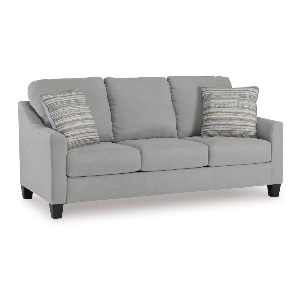 Gray Velvet Track Arm Sofa with Accent Pillows