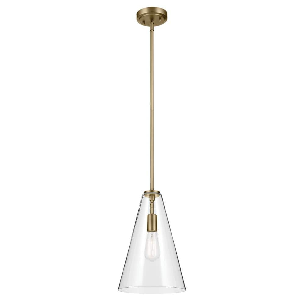 Everly 15.25" 1-Light Cone Pendant with Clear Glass in Natural Brass, for Kitchen Island, Dining Nook, Bedroom, (15.25" x 10.25") 42199NBR