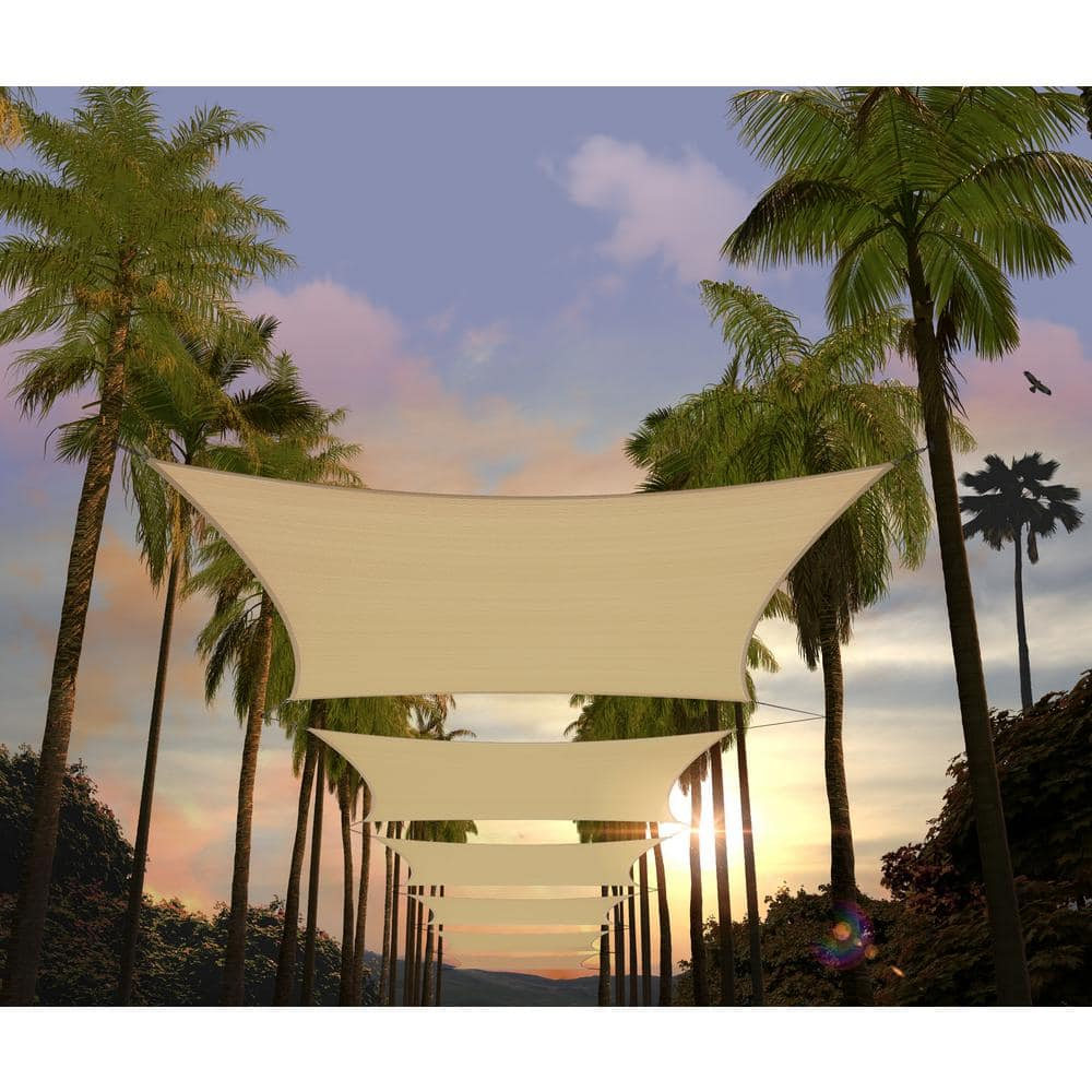 Amgo 12' x 18' Beige Rectangle Sun Shade Sail Canopy Awning UPF50+ AGTAPR0810, 95% UV Blockage, Water & Air Permeable, Commercial and Residential, 3 Years Warranty (We Make Custom Size)