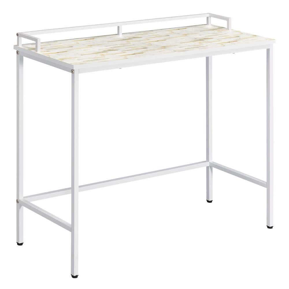 Brighton Console Table in White Mosaic Engineered Wood Top and White Frame