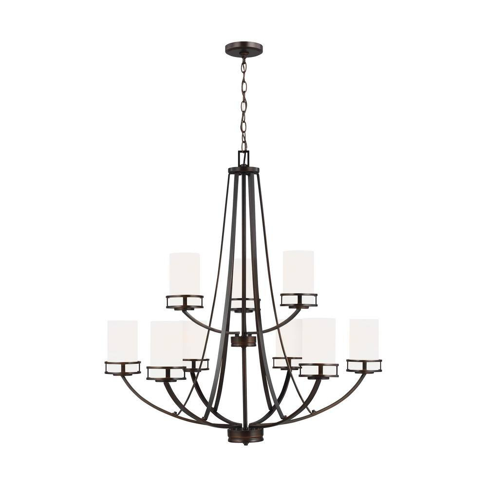 Robie Burnt Sienna 9-Light Incandescent Bronze Chandelier with Etched White Glass