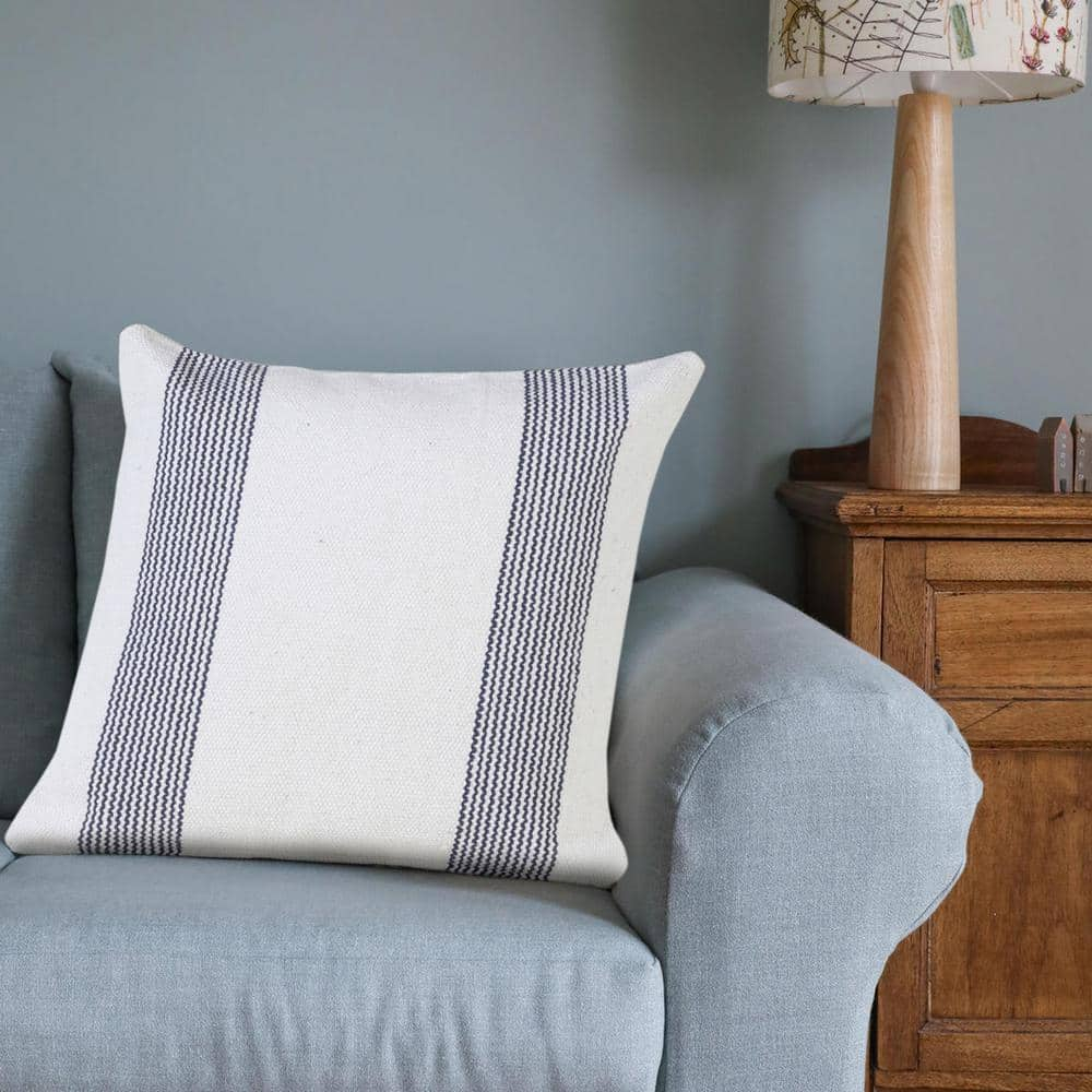 Balanced Pale Blue & White 20" Square Pinstripe Cotton Throw Pillow