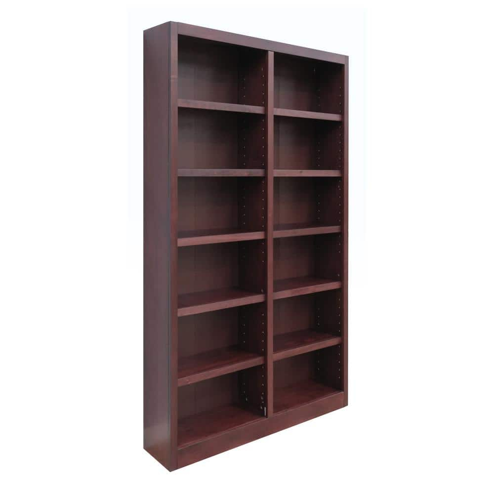 12 Shelf Double Wide Wood Bookcase, 84 inch Tall - Cherry Finish