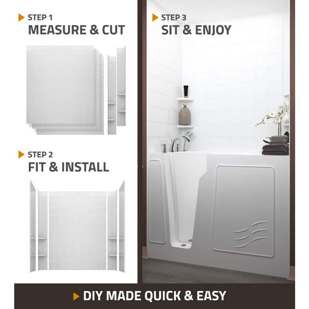 Rampart Nova Heated Step In 5 ft. Walk-in Whirlpool Bathtub with 4 in. Tile Easy Up Adhesive Wall Surround in White