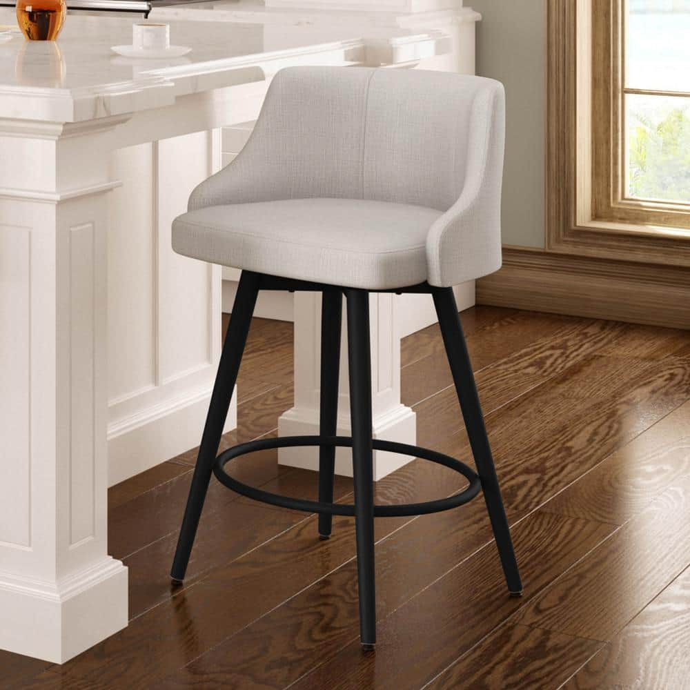 Amisco Duncan 26 In. Swivel Counter Stool - Pale Grey Beige Polyester / Black Metal