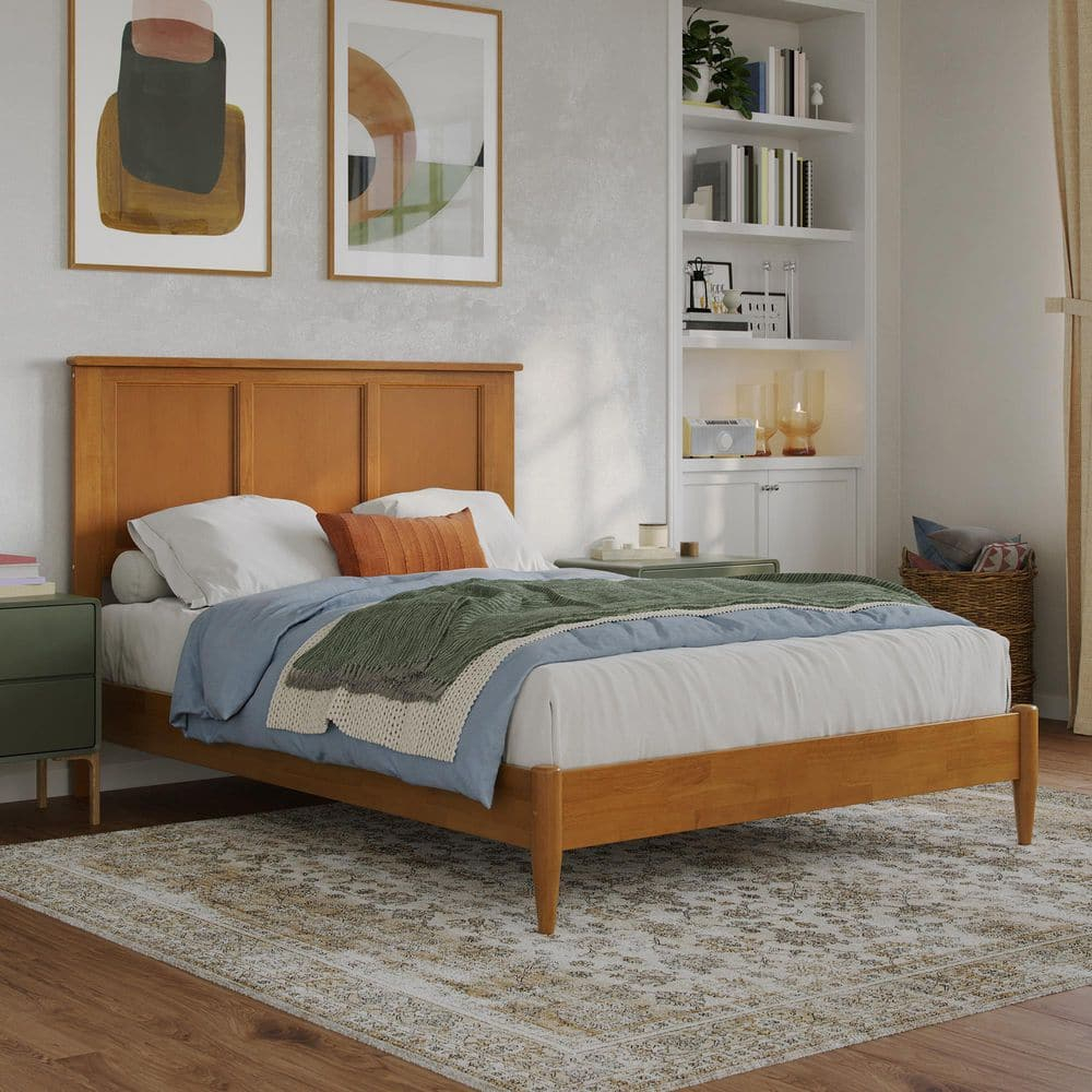 AFI Charlotte Full Solid Wood Low Profile Platform Bed, Light Toffee