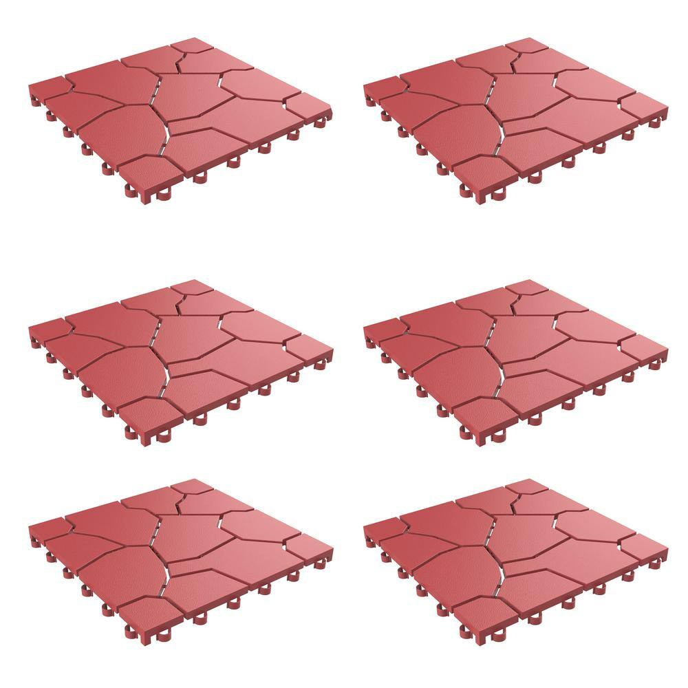 Pure Garden 6-Pack Polypropylene Interlocking Deck Tiles for Outdoors (Red)