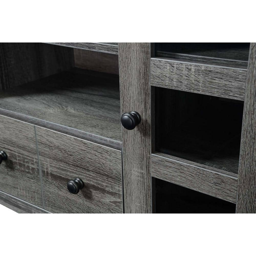 Convenience Concepts Newport Park Lane 1 Drawer TV Stand with Storage Cabinets and Shelves for TVs up to 65 Inches, Weathered Gray