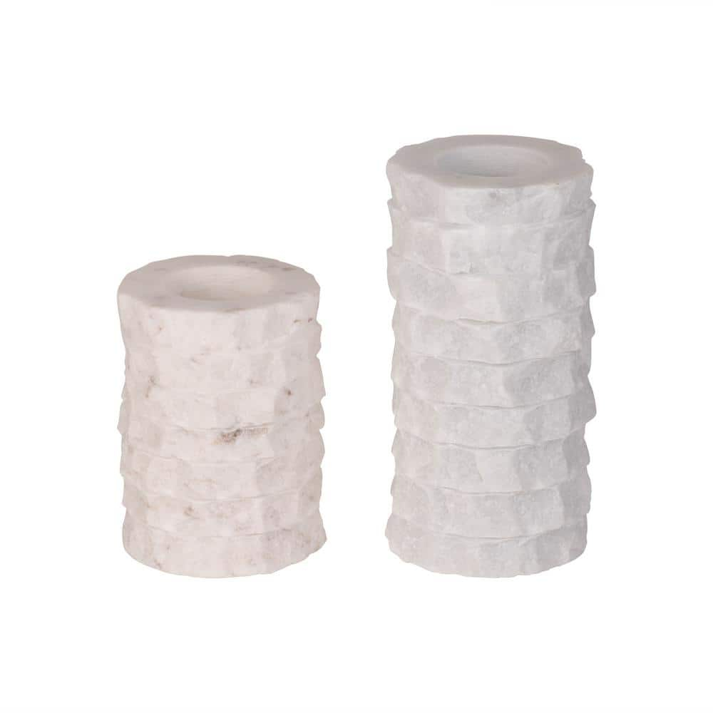 Flores Marble Taper Candle Holder, Set of 2