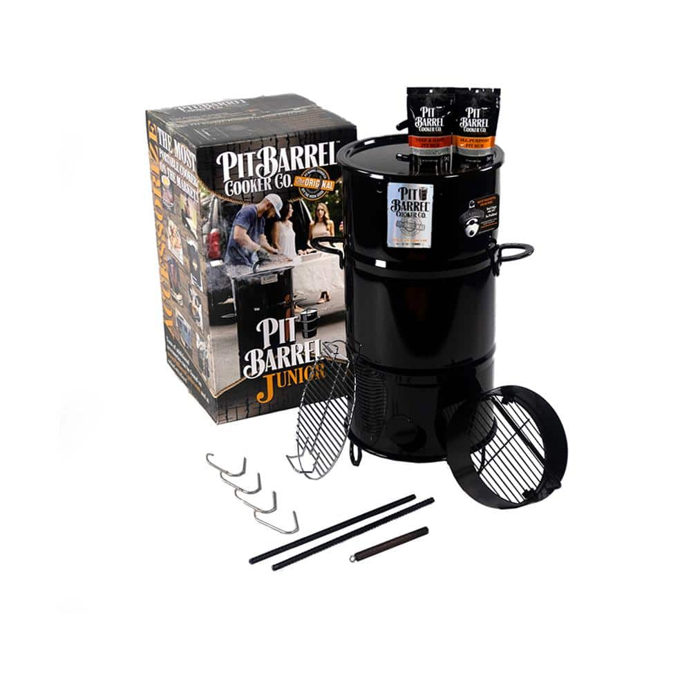 Pit Barrel Cooker Junior Package - 14 Inch Drum Smoker | Porcelain Coated Steel Drum BBQ Grill