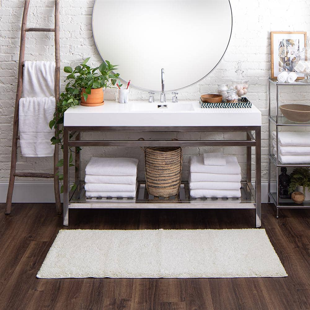 Mohawk Home Classic Cotton Plush Stain/Fade Resistant Non-Slip Washable Bath Mat, White, 2' X 5'