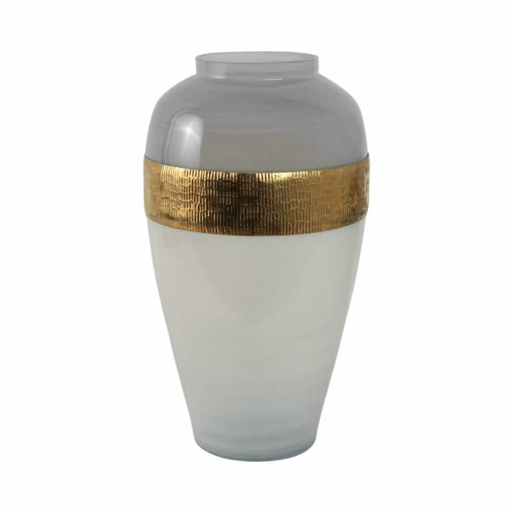 Sagebrook Home Glass 21"h Ginger Vase with  Brass Band, White