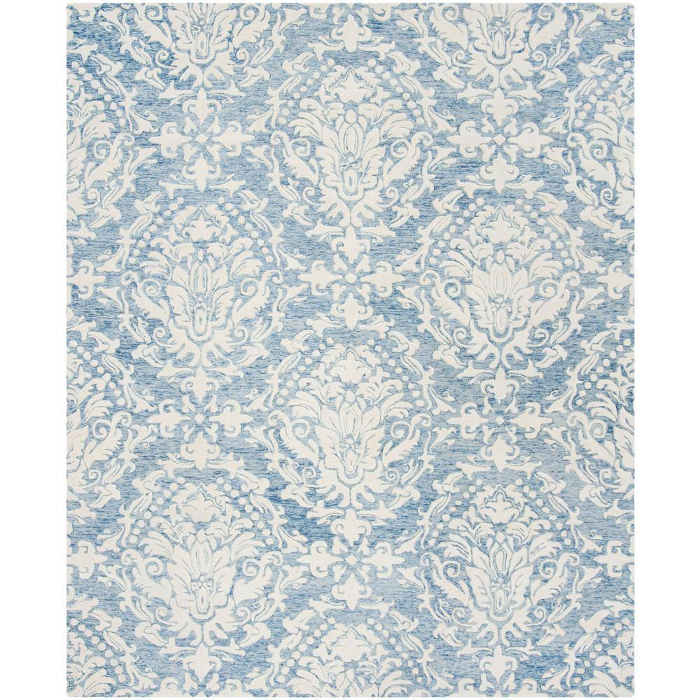 SAFAVIEH Blossom Kestrel Damask Area Rug, Blue/Ivory, 9' x 12'