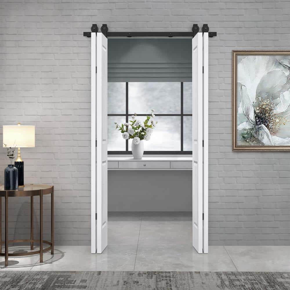 White MDF Double Bi-Fold Barn Door with Black Hardware