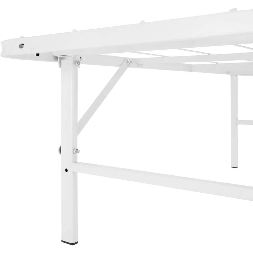 14" foldable Queen Bed Frame Heavy Duty Metal Bed Frame Folding Bed Frame with Steel Slats Box Spring Replacement 600lbs Capacity Platform Bed Queen Bed Frame Size-White