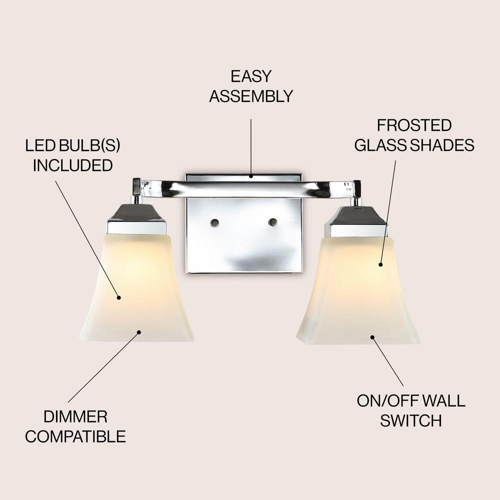 Staunton Chrome 2-Light LED Vanity Light with Glass Shades