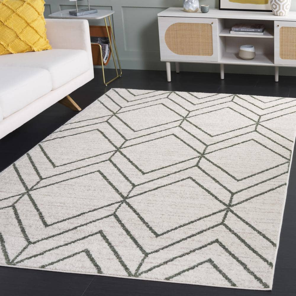 SAFAVIEH Adirondack Caitriona Geometric Area Rug, Ivory/Dark Green, 5'1" x 7'6"
