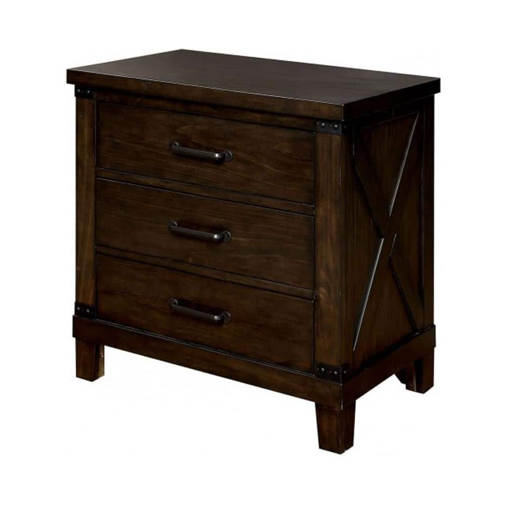 Bianca Dark Walnut 3-Drawer Rustic Nightstand